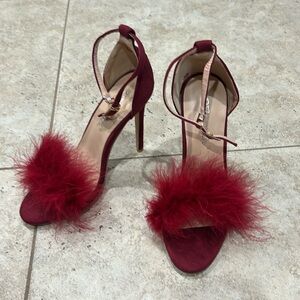 Deleventh  Beautiful Red Suede Fuzzy Stiletto